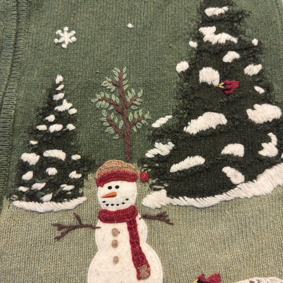 Croft and Barrow Green Holiday Cardigan with Snowman Design - Picture 3 of 8